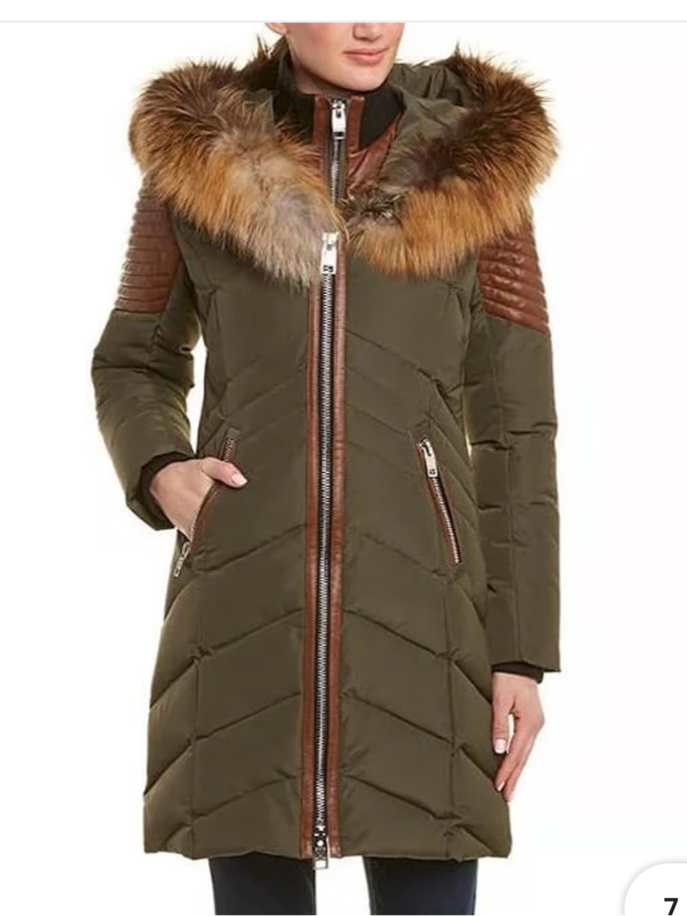 Nicole Benisti Cortina Fox Fur Faux Leather Trim Down Feather Jacket. Size M